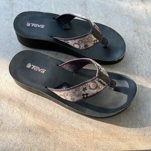 Teva Dark Brown Floral Strap Flip Flop Sandals